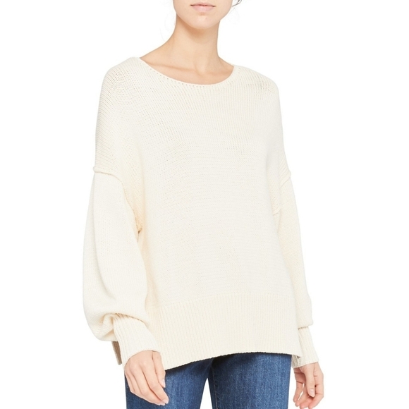 NWT Theory Chunky Knit Slit Pullover Sweater Ecru Medium - Picture 1 of 9